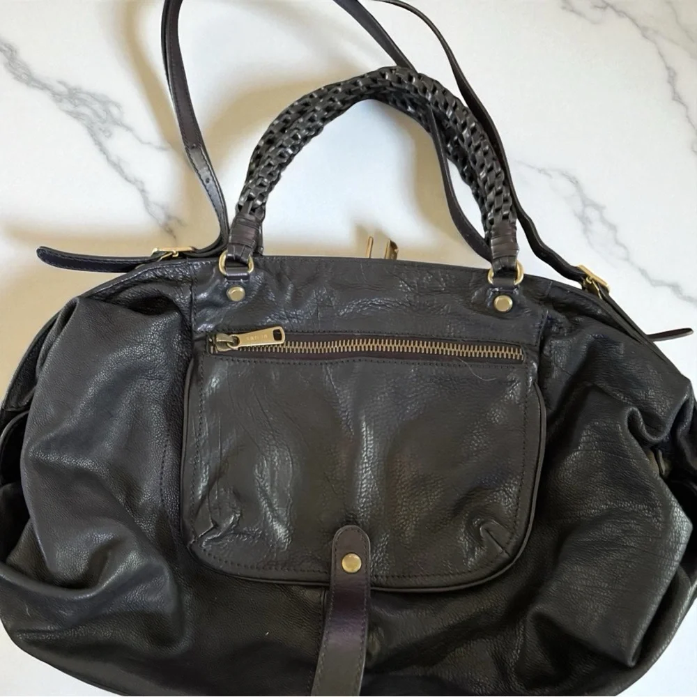Gorgeous Black Gryson Leather Shoulder Bag with Braided Handle